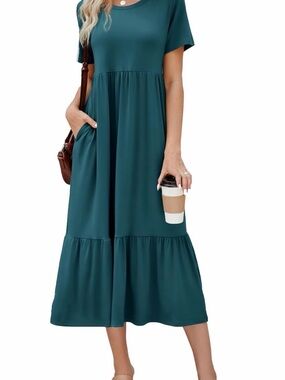 Women's Teal Tiered Short-Sleeve Maxi Dress NWOT